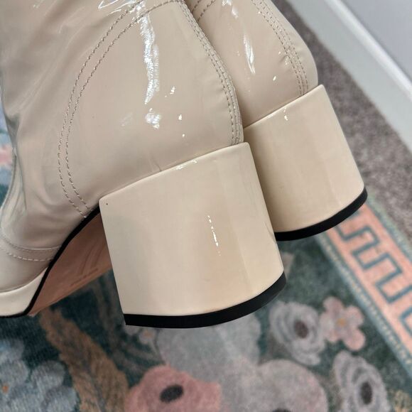 Miista Cass Boots 40 Cream White Patent Leather Block Heel Square Toe High Tall - Picture 12 of 16